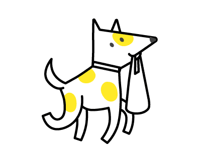 Custard the T4G dog carrying a bag